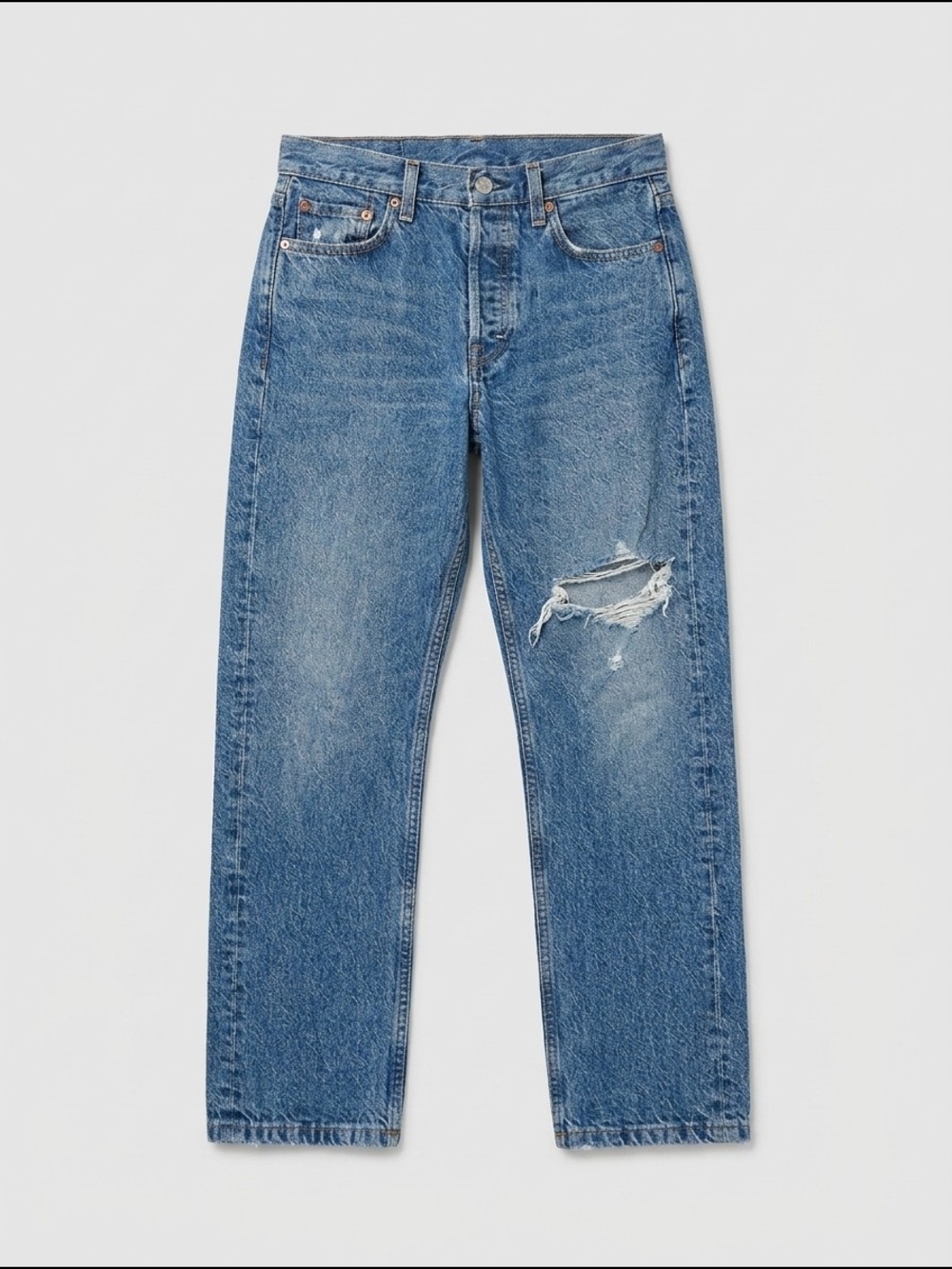 Topshop Light Blue Straight-Leg Jeans‎ with Rip